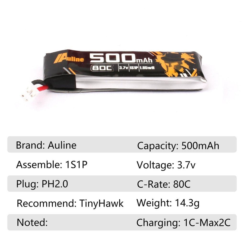 Auline 500mAh 1S 80C 3.7V LiPo Battery PH2.0 for fpv drones 2